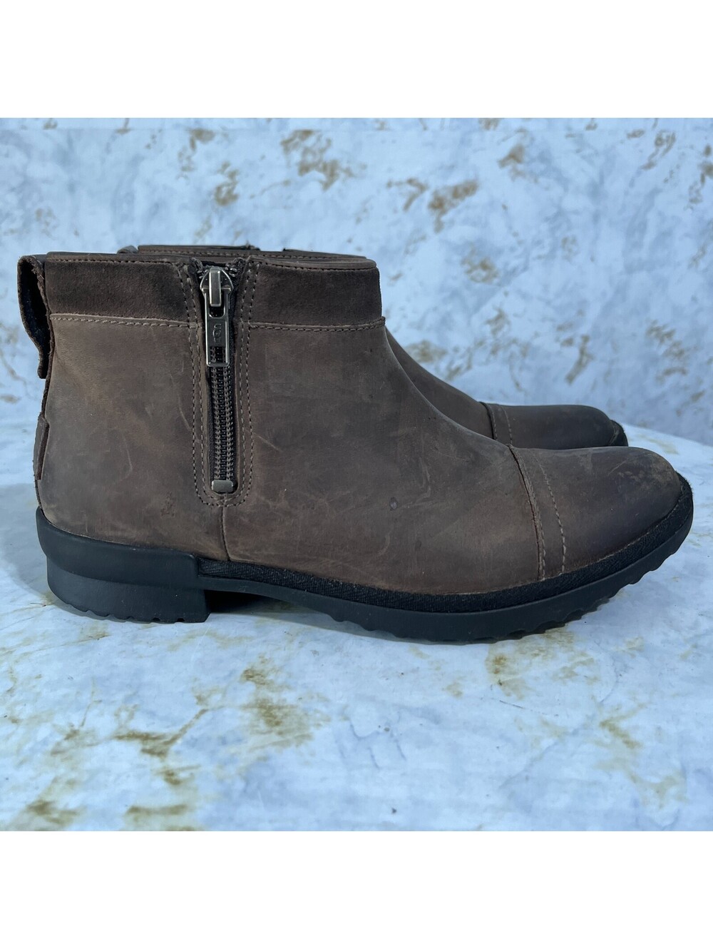 UGG Attell Women's Sz 6.5 Shoes Brown Leather Fur Lined Comfort Waterproof Boots